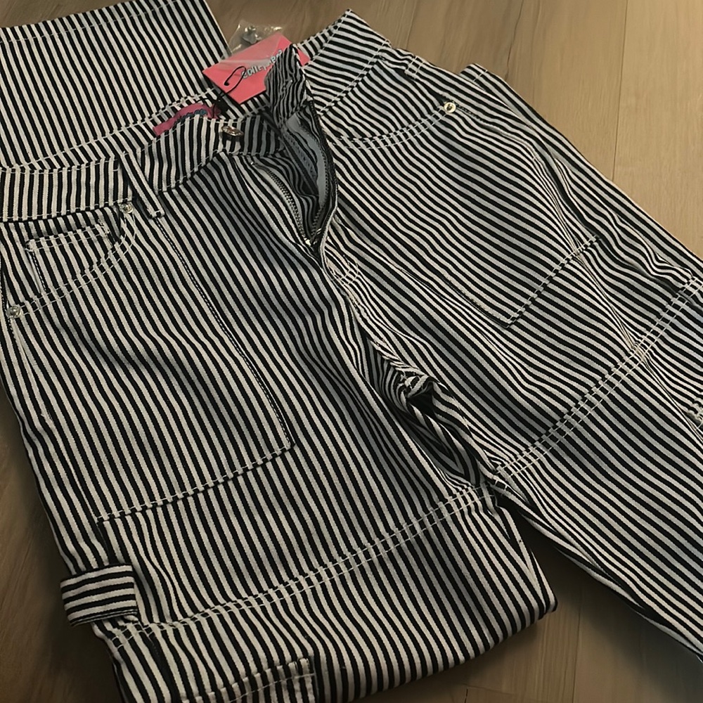 dark blue and white stripped cargo jeans